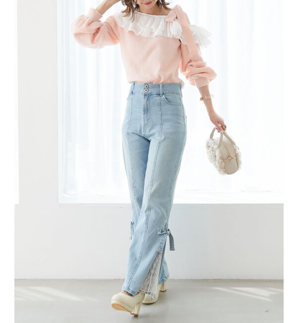  「フリルワンショル肩リボンニット」|ニット・セーター|