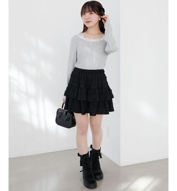  「カットレースフリルミニスカパン」|スカート|
