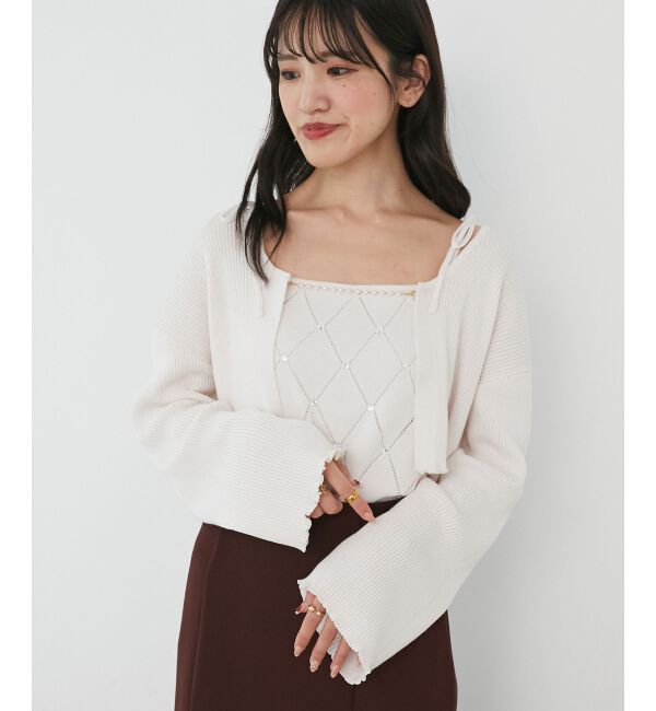  「ダイヤ柄ビジューキャミセットカーデ」|カーディガン|