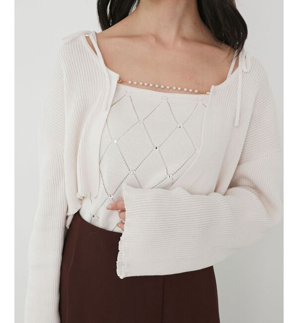  「ダイヤ柄ビジューキャミセットカーデ」|カーディガン|