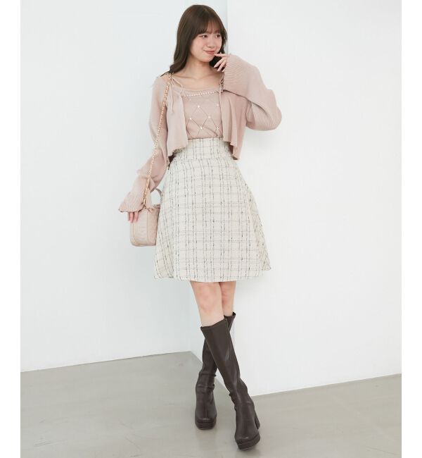  「ダイヤ柄ビジューキャミセットカーデ」|カーディガン|