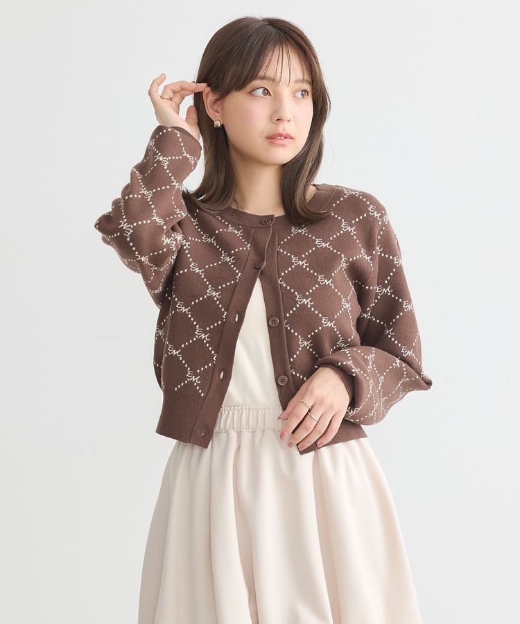 earth music&ecology「モノグラムコンパクトニットカーディガン」|カーディガン|チョコレート