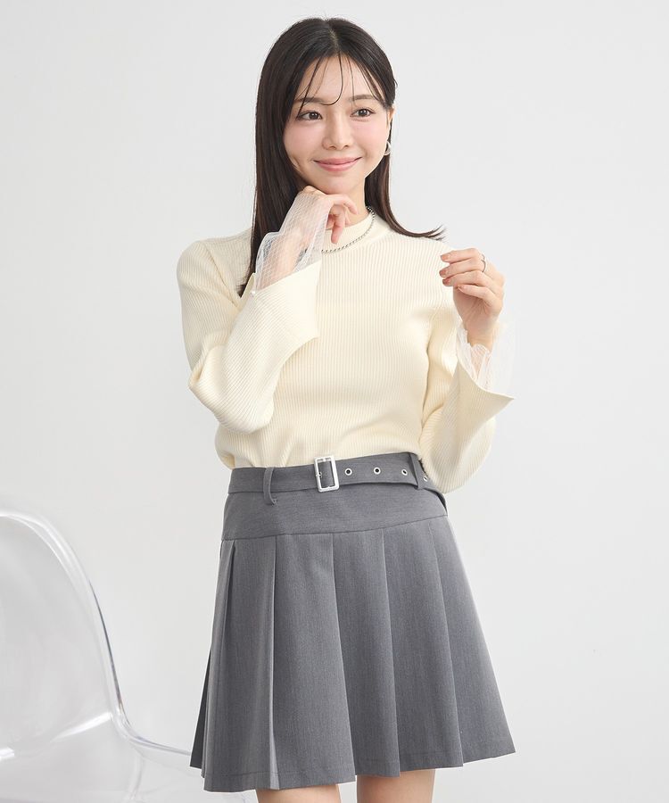 earth music&ecology「スリットチュールスリーブニットプルオーバー」|ニット・セーター|