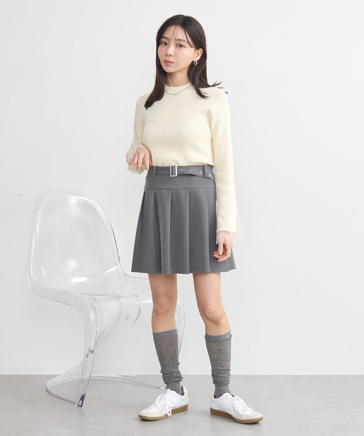 earth music&ecology「スリットチュールスリーブニットプルオーバー」|ニット・セーター|