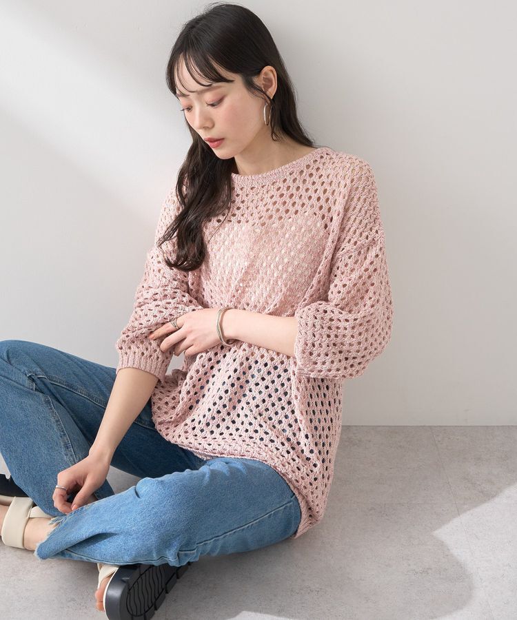 earth music&ecology「カラーメッシュプルオーバー」|チュニック|Pink