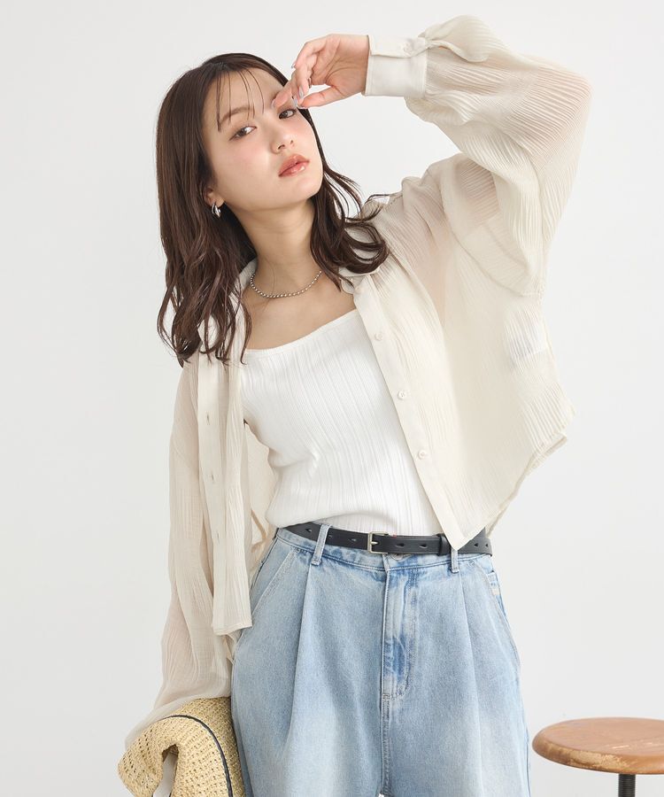 earth music&ecology「マジョリカプリーツショートシャツ」|シャツ・ブラウス|Gray Beige