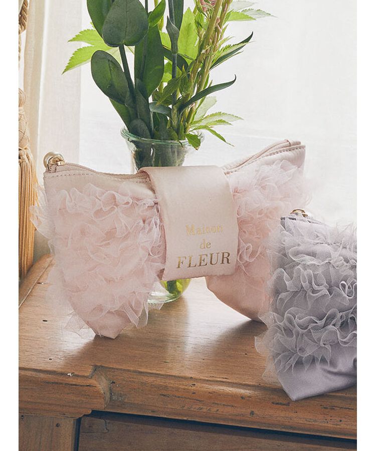 Maison de FLEUR「チュールフリルリボンポーチ」|ポーチ|ライトピンク