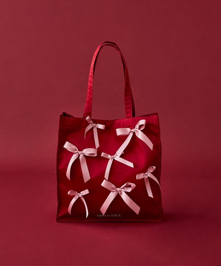 Maison de FLEUR「リボンサテンスクエアトートバッグ」|トートバッグ|レッド