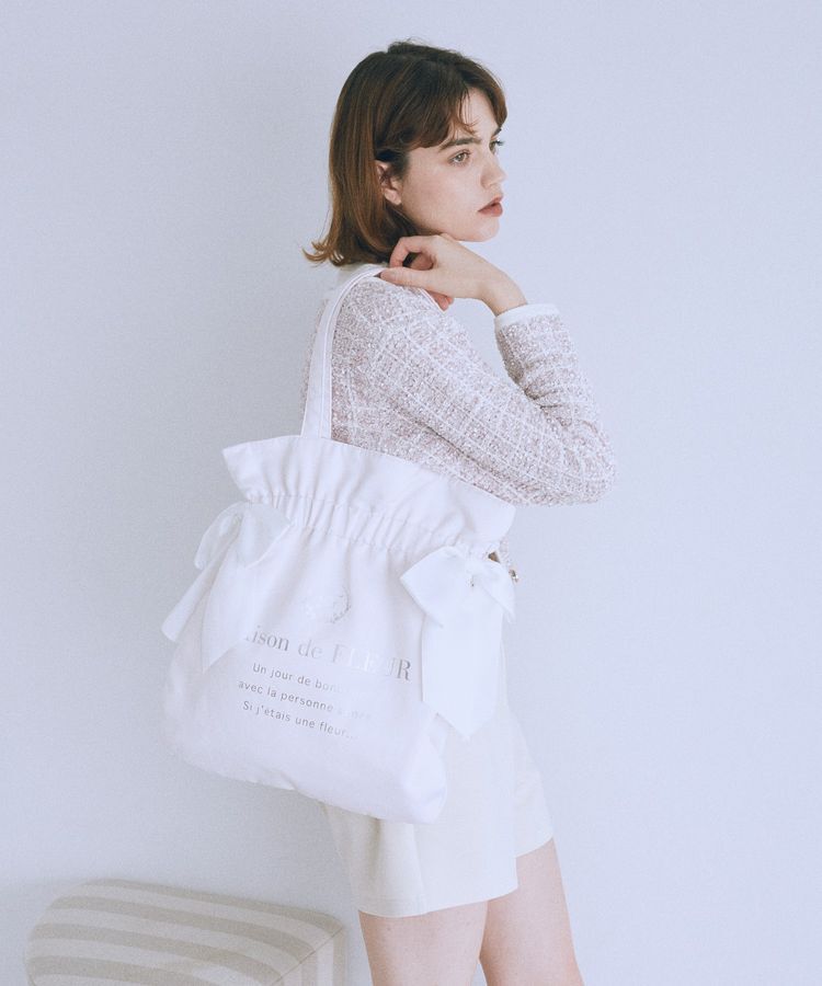 Maison de FLEUR「ダブルリボンギャザートートバッグ」|トートバッグ|ライトピンク