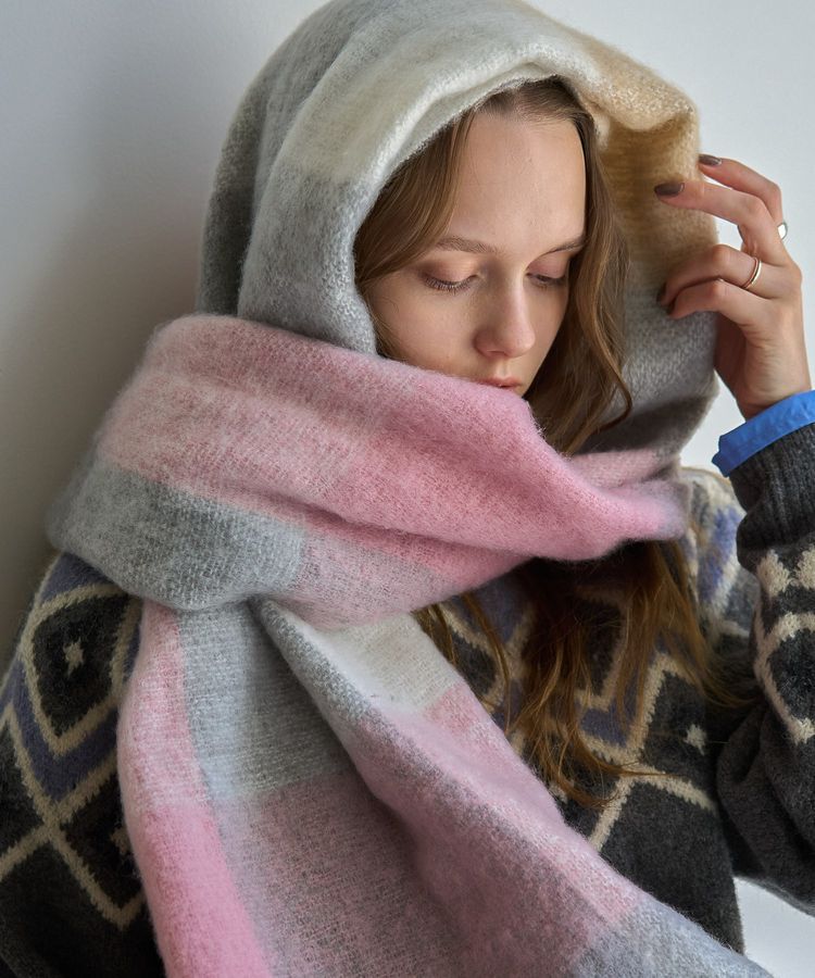 AMERICAN HOLIC「シャギーチェックBIGマフラー」|マフラー|Pink