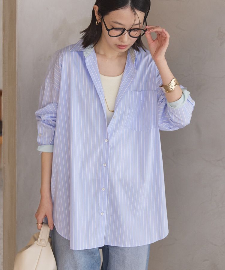 AMERICAN HOLIC「イージーケア配色ポイントロングシャツ/チュニック」|シャツ・ブラウス|ストライプサックス