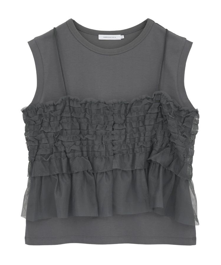 AMERICAN HOLIC「【2点セット】チュールキャミ+ノースリーブT」|Tシャツ・カットソー|