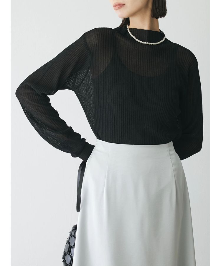 AnriettMusee「ラメ切替スリーブリブシアーニット」|ニット・セーター|Black