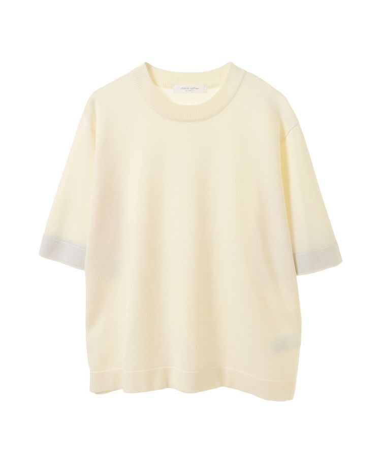 Green Parks「袖裏配色5分袖ニットプルオーバー」|ニット・セーター|Off White