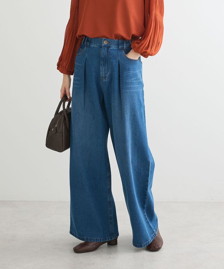 Green Parks「・SUGAR SPOON デニムタックワイドパンツ」|デニム|Indigo