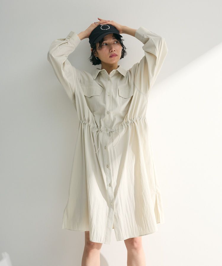 Green Parks「ミディ丈ミリタリーシャツワンピース」|ワンピース|Ecru