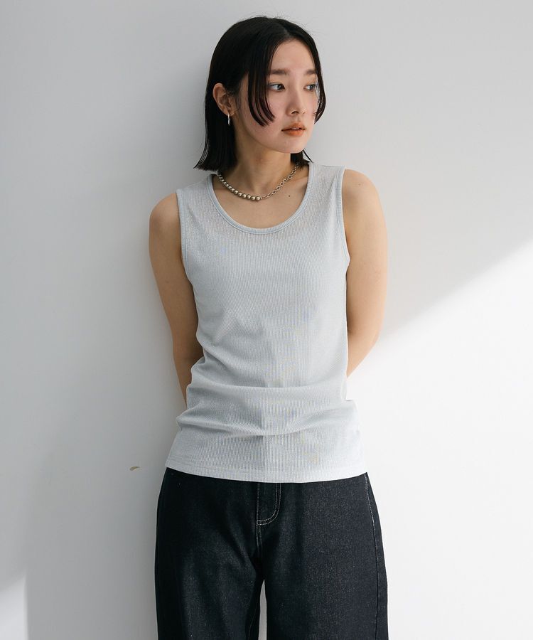 Green Parks「・Petit Fleur ラメリブタンクトップ」|インナー|White