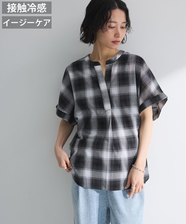 Green Parks「綿麻混フレンチスリーブスキッパーシャツ」|シャツ・ブラウス|チェック