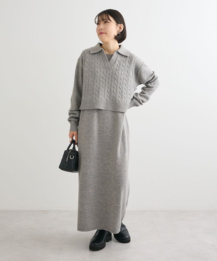 Green Parks「SET2点ケーブルベスト+ニットワンピース」|ワンピース|Gray