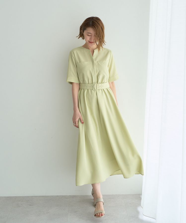 YECCA VECCA「リネンライクポケットデザインワンピース」|ワンピース|Lime Green