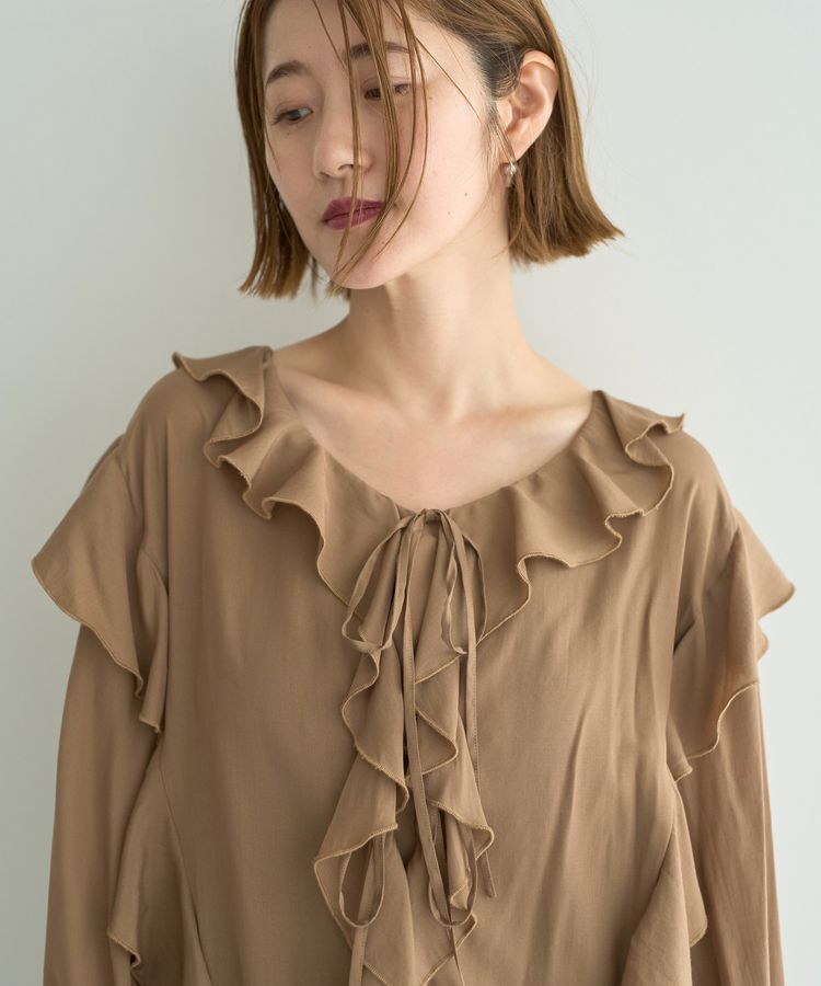 YECCA VECCA「ラッフルリボンロングブラウス」|シャツ・ブラウス|
