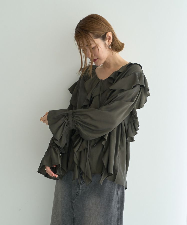 YECCA VECCA「ラッフルリボンロングブラウス」|シャツ・ブラウス|