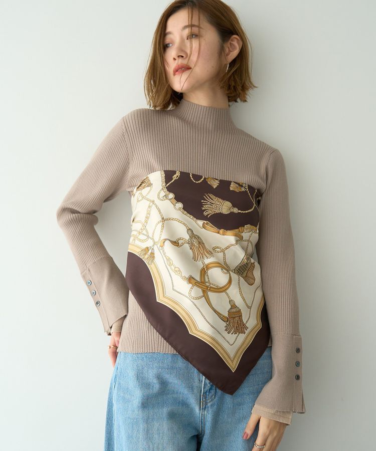 YECCA VECCA「タッセル柄スカーフ」|バンダナ・スカーフ|Brown