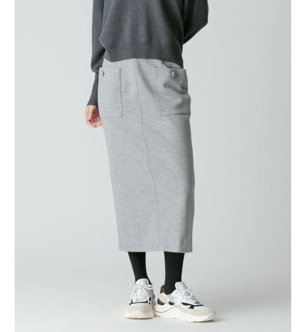 allureville「カラーメルトン釦付キタイトスカート 」|スカート|ライトグレー