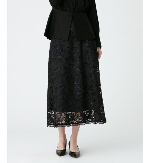 LOULOU WILLOUGHBY「【LOULOU WILLOUGHBY】ブロシェコスモフラワーレーススカート」|スカート|ブラック