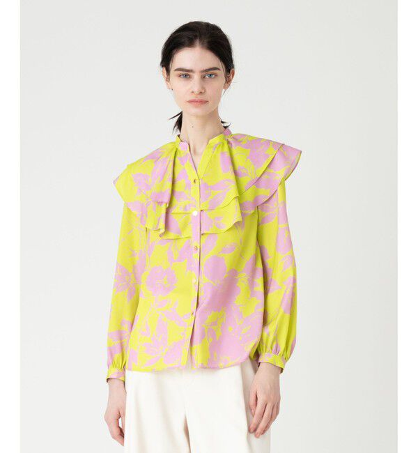 LOULOU WILLOUGHBY「【LOULOU WILLOUGHBY】ツートンフラワーラッフルブラウス」|シャツ・ブラウス|