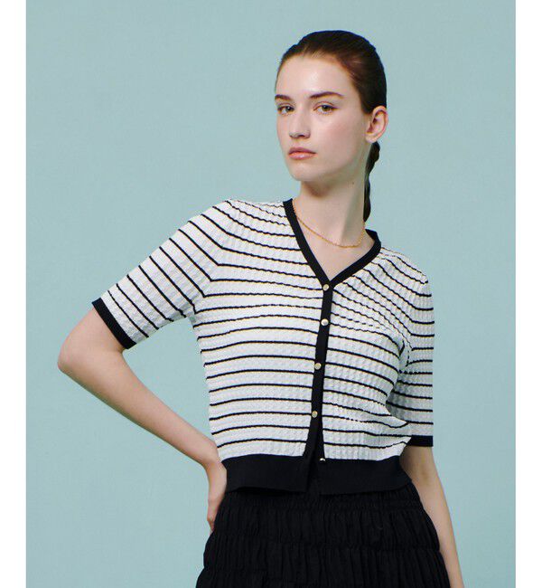 allureville「ソチッドウェービーV プルオーバー」|カーディガン|ホワイト系