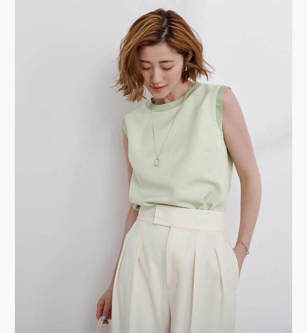 ur's「【星玲奈さんコラボアイテム】【神山まりあさん着用】サテン切替ノースリーブトップス」|Tシャツ・カットソー|