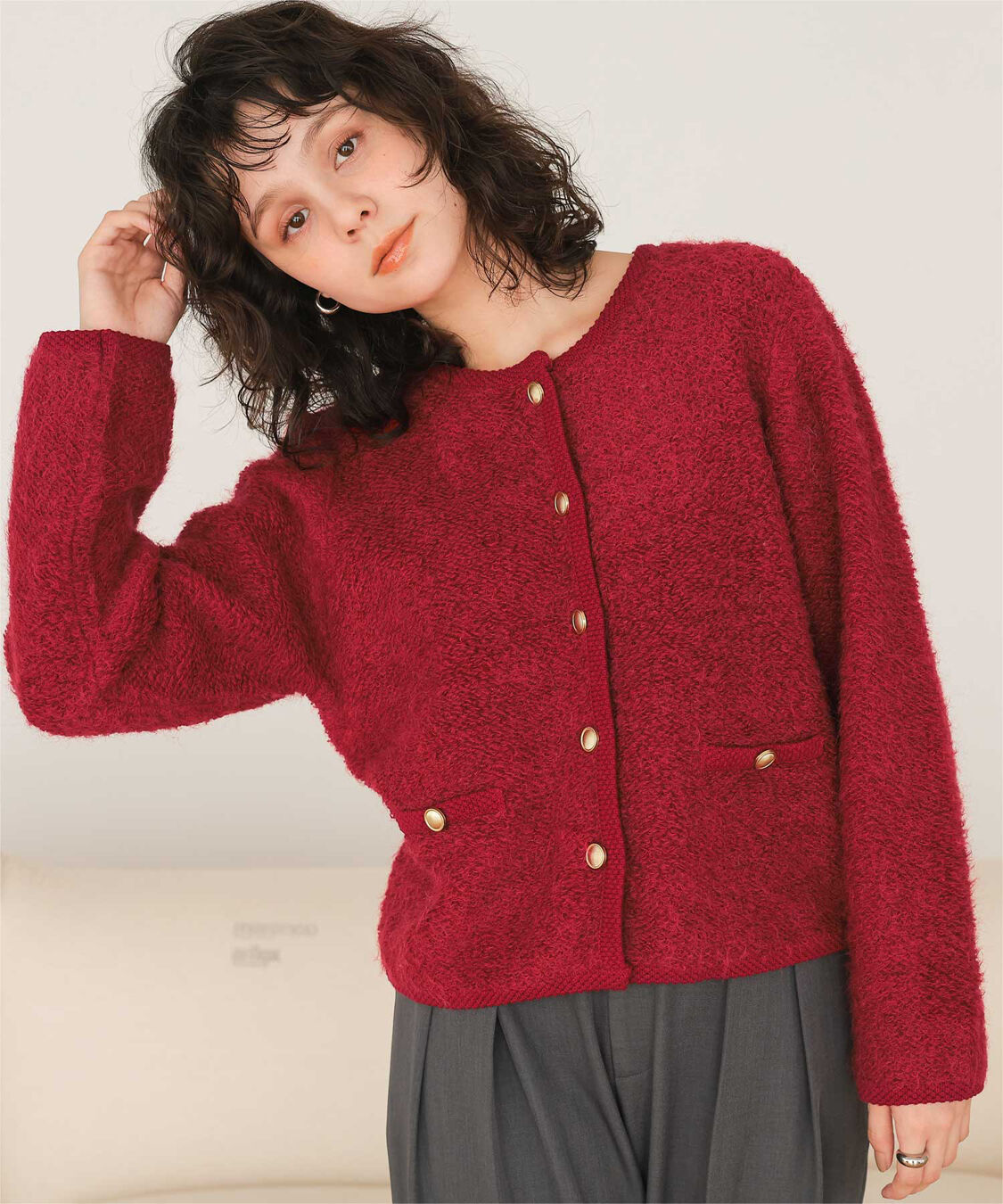 titivate「プチループゴールド釦ニットカーディガン」|ニット・セーター|