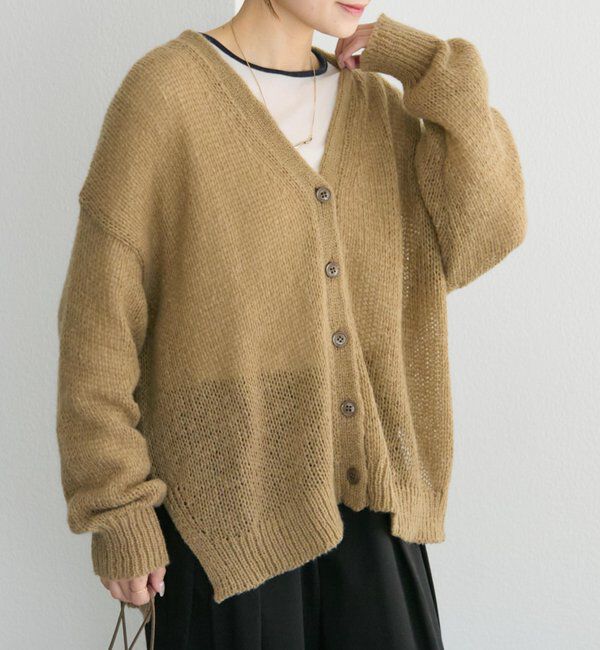  「3Gドロップ天竺ニットVネックカーディガン」|カーディガン|ベージュ