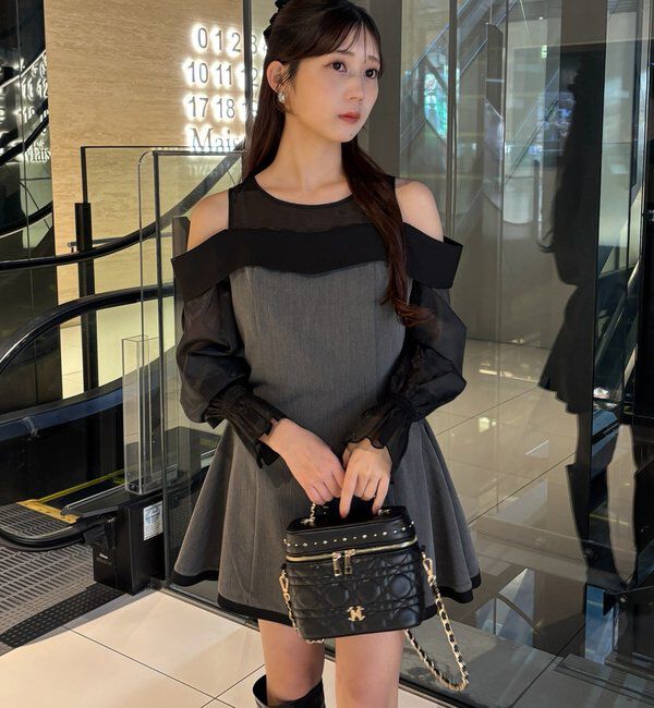  「【Occasion Collection】袖取り外し可能ミニワンピース」|ワンピース|チャコールグレー
