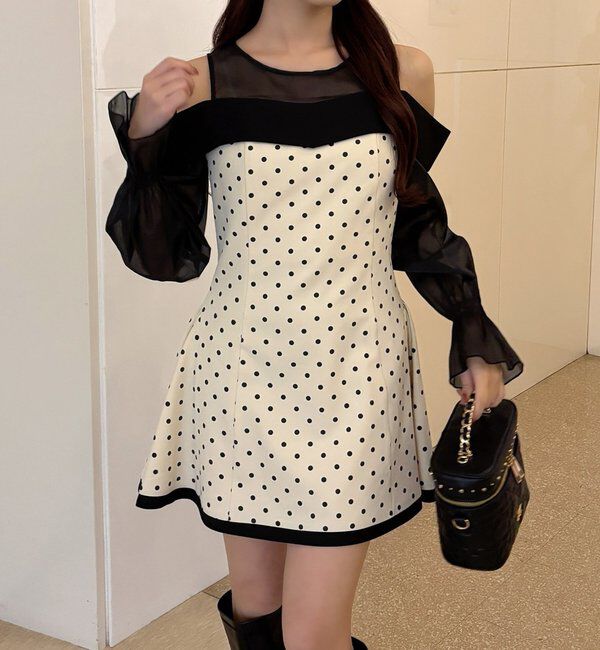  「【Occasion Collection】袖取り外し可能ミニワンピース」|ワンピース|ドット