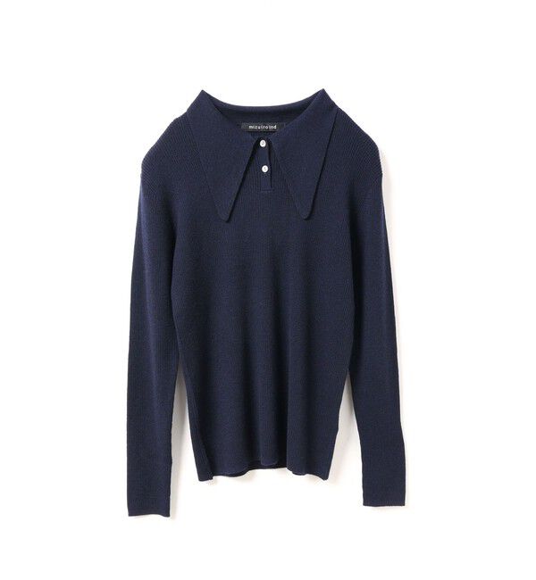 mizuiro ind「mizuiro ind ロングカラーニットポロ」|ニット・セーター|ネイビー