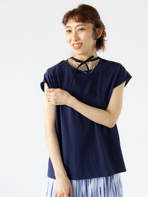 Lugnoncure「【接触冷感】フレンチスリーブTシャツ」|Tシャツ・カットソー|ネイビー