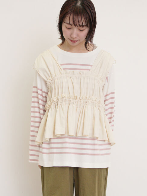 Samansa Mos2「前後2WAYシャーリングリボンベスト」|ダウンベスト・ベスト|