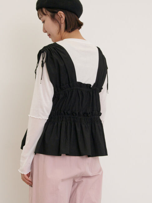 Samansa Mos2「前後2WAYシャーリングリボンベスト」|ダウンベスト・ベスト|