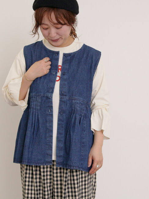 Samansa Mos2「デニム・ツイル前後2WAYベスト」|ダウンベスト・ベスト|ブルー