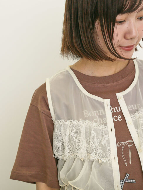 Samansa Mos2「異素材フリルベスト」|ダウンベスト・ベスト|