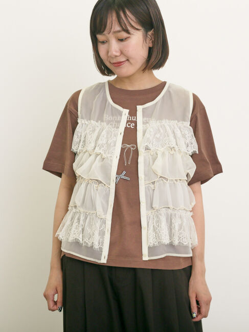 Samansa Mos2「異素材フリルベスト」|ダウンベスト・ベスト|