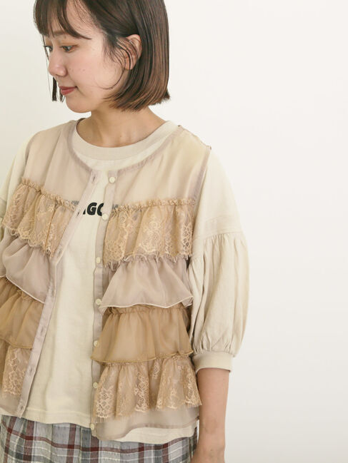 Samansa Mos2「異素材フリルベスト」|ダウンベスト・ベスト|