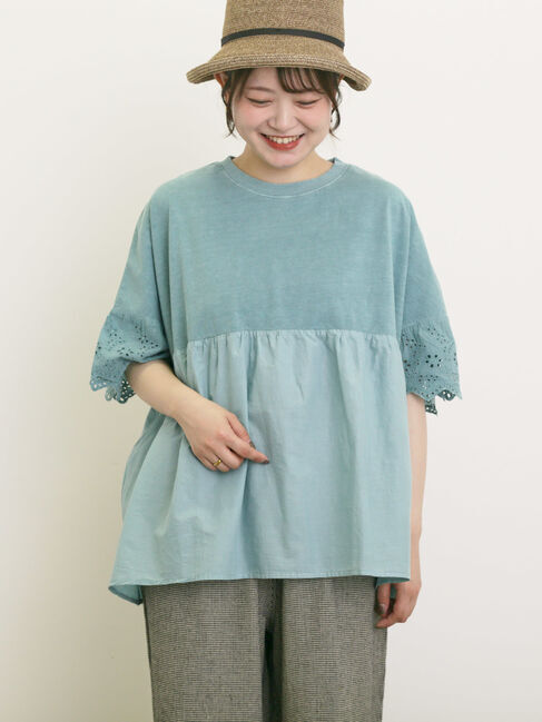 Samansa Mos2「袖レースギャザーカットソー」|Tシャツ・カットソー|