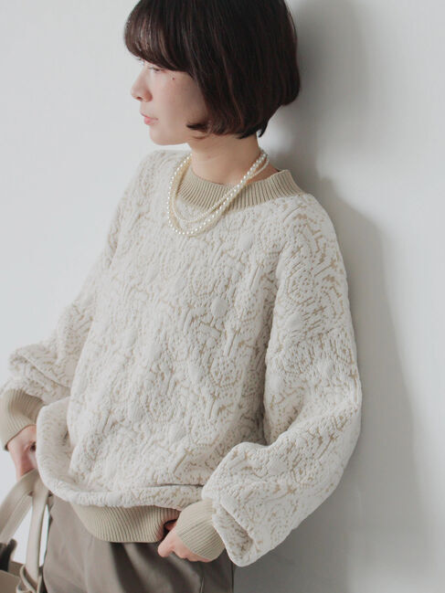 Samansa Mos2 blue「ジャカードモールニットプルオーバー」|ニット・セーター|