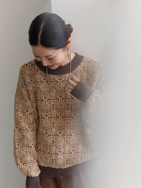 Samansa Mos2 blue「ジャカードモールニットプルオーバー」|ニット・セーター|