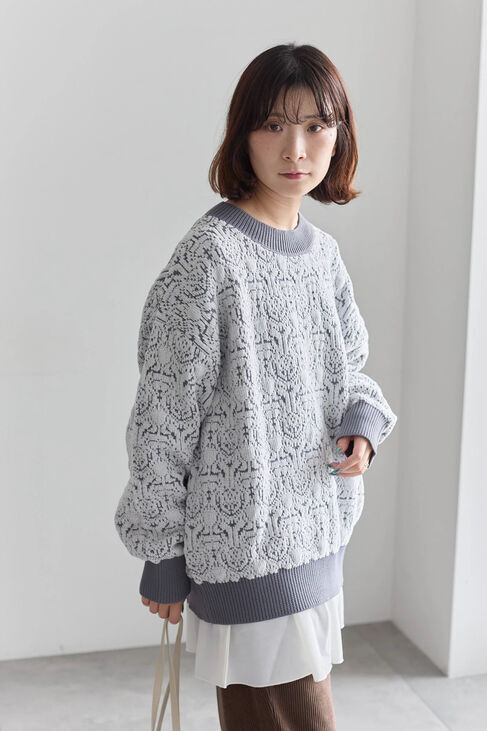 Samansa Mos2 blue「ジャカードモールニットプルオーバー」|ニット・セーター|