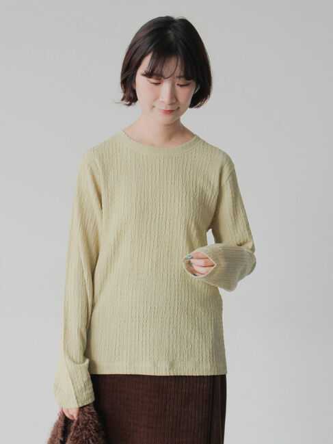 Samansa Mos2 blue「ふくれジャカードクルーネックプルオーバー」|Tシャツ・カットソー|