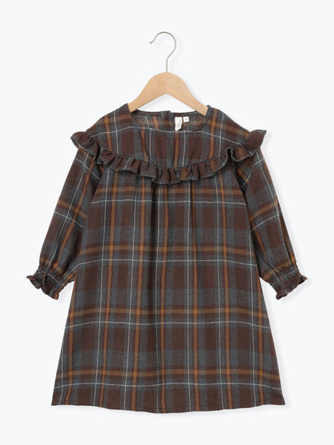  「チェックフリルワンピース」|ワンピース|ブラウン